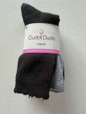 NWT Women's Cuddl Duds Crew Socks Size 4-10 Black & Gray (6 Pack) (G4)